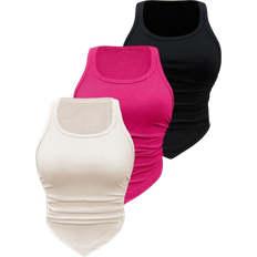 Shein Solid Color Ribbed Pleated Slim Fit Tank Top With Round Neck