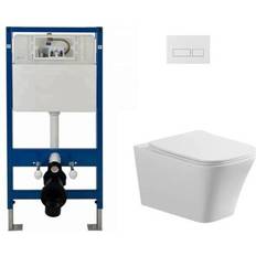 Complete Set Square WC Wall Hung Toilet Rimless DPT Pan Seat 1.12m Concealed Cistern Frame