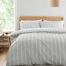 200.0 TC Duvet Covers Bianca Ashford Stripe 200 Thread Count Cotton Percale Reversible Set Super King Duvet Cover Silver