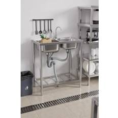 Stainless Steel Full-Size Sinks Living and Home Free Standing Commercial Stainless Steel Double Bowl Sink One Size