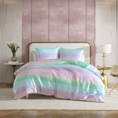 Betsey Johnson Set Super Soft Satin Bedding with Matching Shams Pastel Ombre Purple King Duvet Cover Green, Purple, Blue