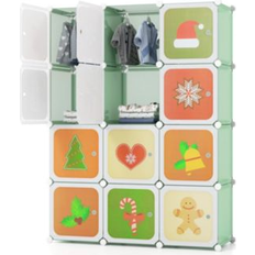 SlickBlue 12 Cube Closet with Hanging Section and Doors For Kids Green 43 Wardrobe