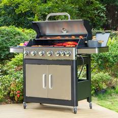 Captiva 6 Burner Gas Grill with Side Burner and Porcelain Enameled Cast Iron Grate E02GR009