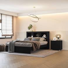 Polifurniture 3pc Queen Madison Bedroom Set with Single Nightstand Black