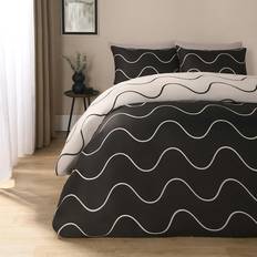 OHS Reversible Waved Lines Print Set Monochrome Duvet Cover White, Black (260x220cm)