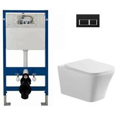 Complete Set Square WC Black Wall Hung Toilet Rimless DPT Pan Seat 1.12m Concealed Cistern Frame