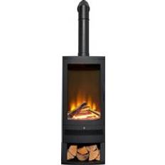 Horizon Electric Stove with Log Storage and Tall Angled Stove Pipe Black One Size