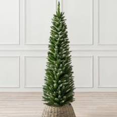 7ft christmas tree Christow Slim 5ft 6ft 7ft Artificial Snow Frosted Corner Pencil Xmas Spruce - Green Christmas Tree