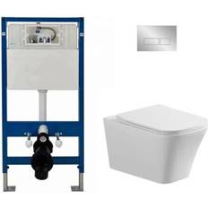 Complete Set Square WC Wall Hung Toilet Rimless DPT Pan Seat 1.12m Concealed Cistern Frame
