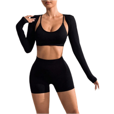 Seamless Jumpsuits & Overalls Shein Solid Color Bralette Camisole Shorts Seamless Sports ThreePiece Set