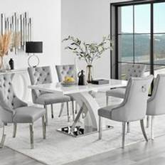 Metal Dining Sets Furniturebox Atlanta 6 Table & 6 Velvet Belgravia Chairs - Grey - One Size Dining Set