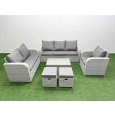 Garden & Outdoor Furniture Fimous Patio PE Wicker 8 Seater Rattan Furniture Sofa Sets with Rectangular Coffee Table Outdoor Lounge Set