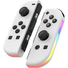 Game Controllers Leatpharkee White Wireless Bluetooth Joy-Con Controller with RGB Light