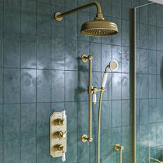 Shower Sets Cambridge Brushed Brass Dual Outlet Wall Mounted Thermostatic Mixer Shower Set