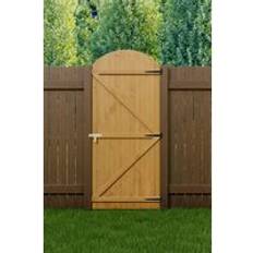 Garden arch with gate Living and Home Semi Braced Arch Top Strong Wooden Garden Gate 90cm W x 210cm H - Natural - One Size