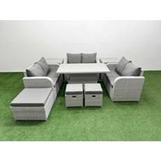 Garden & Outdoor Furniture Fimous 9 Seater PE Wicker Rattan Furniture Sofa with Adjustable Lifting Dining or Coffee Table Light Grey Outdoor Lounge Set
