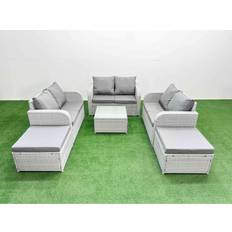 Garden & Outdoor Furniture Fimous 8 Seater PE Wicker Rattan Furniture Sofa Sets with Square Coffee Table 2 Seater Love Sofa 2 Big Footstool Light Grey Outdoor Lounge Set