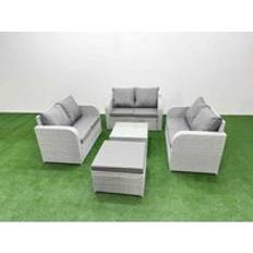 Garden & Outdoor Furniture Fimous 7 Seater PE Wicker Rattan Furniture Sofa with Square Coffee Table Light Grey Outdoor Lounge Set