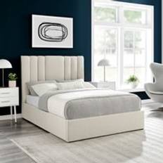Ecasa Cream Velvet With Ottoman Storage Double 4FT Frame Bed