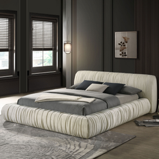 Furniture of America Henrietta Modern Velvet Upholstered Low Profile Platform Bed Ivory (Queen)
