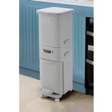 38L Narrow 3-Layer Pedal Recycling Bin Removable Dustbin Kitchen Trash Can with Drawer & Lid - Grey - One Size