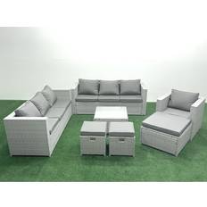 Garden & Outdoor Furniture Fimous Wicker Pe Rattan Sofa Garden Furniture with Armchair Square Coffee Table Light Grey Mixed Outdoor Lounge Set