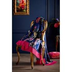 Cotswold Fantasia Soft Touch Floral Print Velvet Throw 130cm x 180cm - Navy