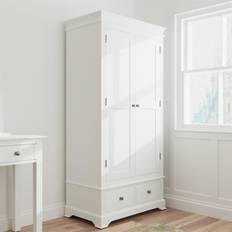 Pine wardrobe with drawers Home Source 2 Door 2 Storage Drawers White Solid Pine MDF Wardrobe