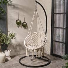 OHS Macrame Hanging Chair Outdoor Swing Chair And Cushion - Cream