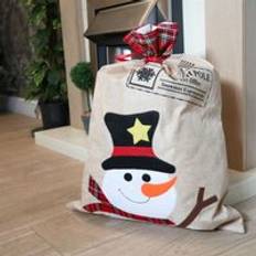 Brown Stockings Shatchi Large Santa Sack Printed Pattern Burlap 70x50 cm Stocking