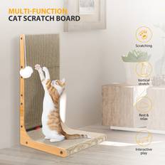 L Shape Cat Scratching Board with Ball and Bell