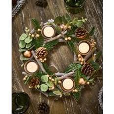 Dibor Eucalyptus And Cinnamon Round Centrepiece Christmas Decoration Tealight 30cm Green Candle Holder