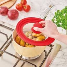 Red Lids mysmartbuy Universal Pan Dishwasher Safe Glass Lid with Red Cool Touch Silicone Rim & Handle & Steam Hole - Fits 16 18 & 20cm - One Size Lid