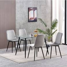Light grey dining chairs MCC Direct Set of 4 Velvet Fabric Upholstered Dining Chairs Lexi Light Grey One Size Kitchen Chair