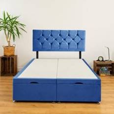 Bedsland Plush Velvet Ottoman Divan Bed Set 20'' Cube Headboard Maximized Storage Solution Blue Double