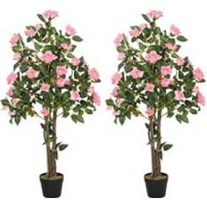 Homcom Decorative Plants Rose Pink/Green Artificial Plant 2pcs
