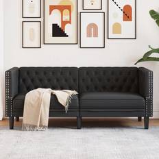 vidaXL 2-Personers Chesterfield-Sofa Kunstlæder Sort Sofa 3 personers
