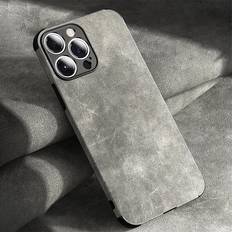 Vehhe Gray Case For iPhone 14 Lambskin Leather ShockProof Cover