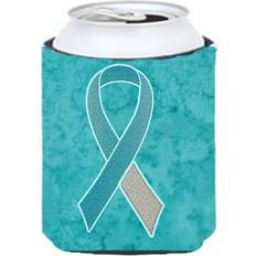 Turquoise Bottle Coolers CoolCookware Teal And White Ribbon Cervical Cancer Awareness Can 12 Oz Bottle Cooler