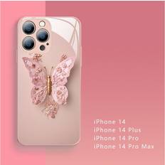 Vehhe Pink 3D Butterfly ShockProof Glass Phone Cover