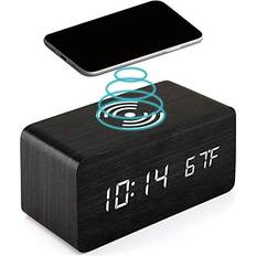 Alarm Clocks Chronus Wooden Digital Alarm Clock with Wireless Charging 3 Alarms
