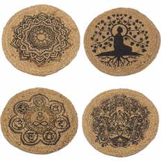 Jute Place Mats Ancient Wisdom Natural 30cm Mandala Print Place Mat Brown, Natural