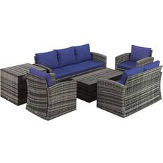 Blue Outdoor Lounge Sets OutSunny 6 Pcs Patio Rattan Sofa Conversation Furniture Navy Blue Outdoor Lounge Set