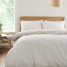 Textiles Bianca Ashford Stripe 200 Thread Count Cotton Percale Reversible Set Duvet Cover Beige, Natural