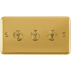 SE Home Curved Polished Brass 3 Gang 2 Way 10AX Toggle Light Switch