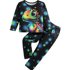Shein pcs Young Boy Cartoon Pattern GlowInTheDark Long Sleeve Top And Pants Home Wear Set For And Autumn