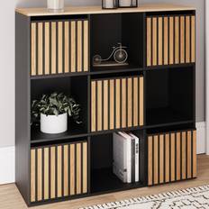 GFW Kube 3 Drawer 3 Shelf Black and Oak Unit 89 x 89 x 28 cm Storage Cabinet