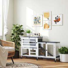 Pawhut 2 Tier Rabbit Hutch with Run 3 Plastic Trays