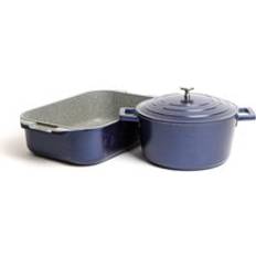 Cookware Masterclass 2pc Blue Cast Aluminium with 1x Non-Stick 4L Casserole Dish and 1x Non-Stick 34cm Roasting Pan Cookware Set