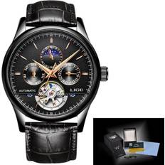 Lige Leather Strap Automatic Men Wrist Watch